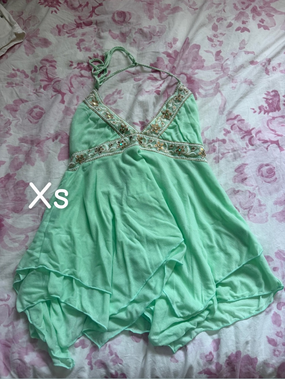 Beaded Halter Mint Green Girls Dress